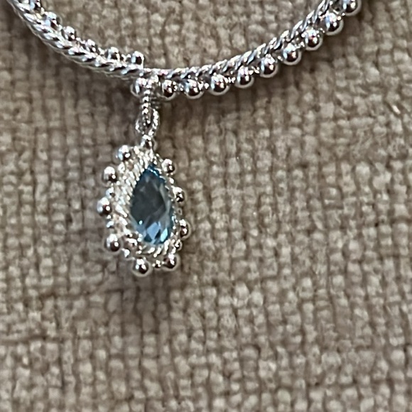 Judith Ripka Sterling Silver Hoop / Pierced Earring with Blue Topaz Dangle NWOT - Picture 10 of 11